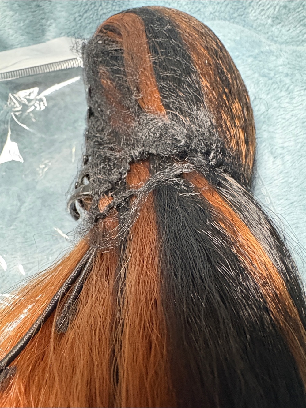 NWT Clip Ponytail Natural Black with Copper Brown Highlights.  16 inches
